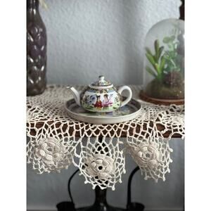 Porcelain Chinese Miniature Teapot with Tray – Decorative / Collectible